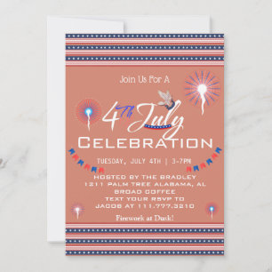Invitación Fuegos artificiales patrióticos rojos y azules 4 d