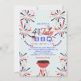 Invitación Fuegos artificiales patrióticos rojos y azules 4 d