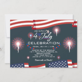 Invitación Fuegos artificiales patrióticos rojos y azules 4 d