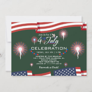 Invitación Fuegos artificiales patrióticos rojos y azules 4 d