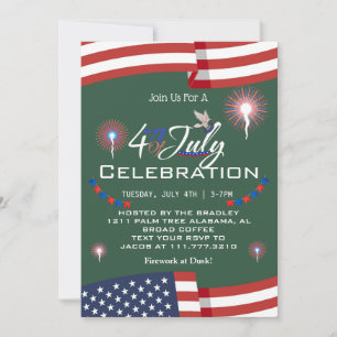 Invitación Fuegos artificiales patrióticos rojos y azules 4 d