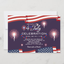 Invitación Fuegos artificiales patrióticos rojos y azules 4 d