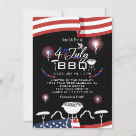 Invitación Fuegos artificiales patrióticos rojos y azules 4 d