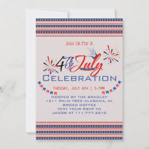 Invitación Fuegos artificiales patrióticos rojos y azules 4 d