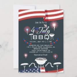 Invitación Fuegos artificiales patrióticos rojos y azules 4 d