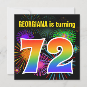Invitación Fuegos artificiales + Patrón Arcoiris "72" Cumplea