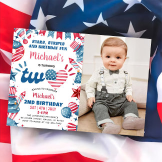 Invitación Fuegos Artificiales Pequeño 4 De Julio Cumpleaños 