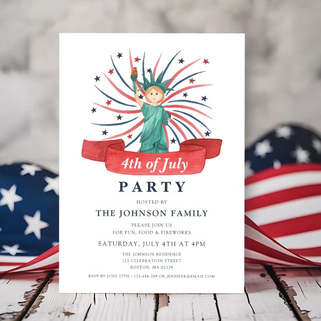 Invitación Fuegos Artificiales Rojo Blanco Azul 4 De Julio (Red White Blue Fireorks 4th Of July Invitation)