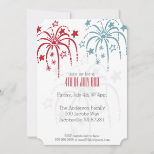 Invitación Fuegos artificiales rojos blancos y azules el 4 de