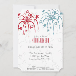 Invitación Fuegos artificiales rojos blancos y azules el 4 de