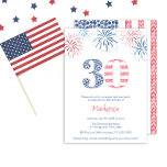 Invitación Fuegos artificiales rojos de color azul BBQ 30 Fie<br><div class="desc">Una moderna invitación a la fiesta de cumpleaños 30 de color blanco y azul inspirada en el verano, con fuegos artificiales de acuarela pintados a mano, fresas y arándanos dispuestos en la bandera de los Estados Unidos. Originalmente pinté estos elementos individualmente en papel acuarela 100% de algodón, luego escaneé en...</div>