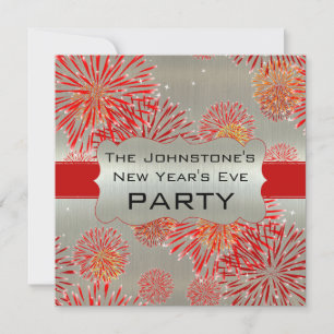 Invitación Fuegos artificiales rojos en Fiesta de Año Nuevo p