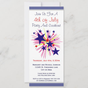 Invitación Fuegos artificiales y estrellas sobre Fiesta blanc