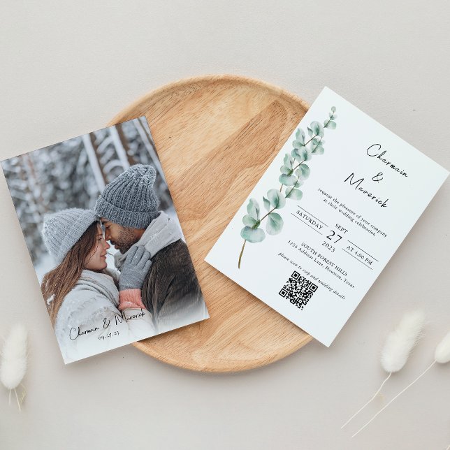 Invitación fuente clásica de verde elegante de eucalipto boda (Subido por el creador)