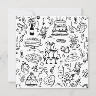 Invitación fuente de champán de boda dibujada a mano