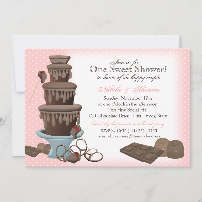 Invitación Fuente de chocolate Ducha de novia rosa (Anverso)