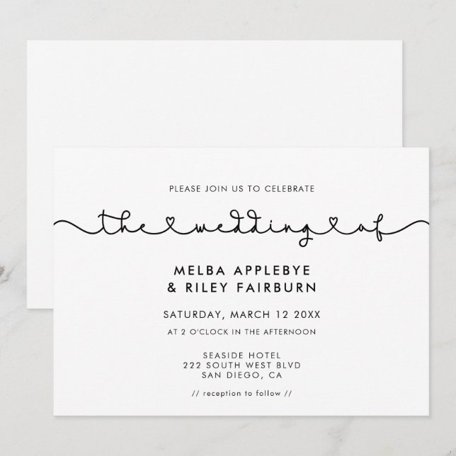 Invitación Fuente de corazón conectado lindo boda (Anverso / Reverso)