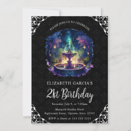 Invitación Fuente de fantasía de acuarela de cumpleaños 21