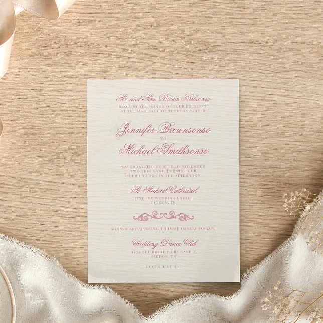 Invitación Fuente de firma simple beige rosa boda (Subido por el creador)