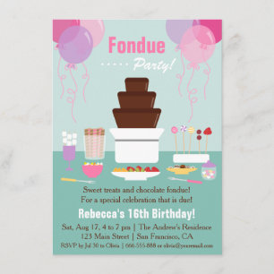 Invitación Fuente de Fondue de Chocolate Cumpleaños de Niñas