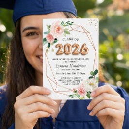 Invitación Fuente de globo de oro rosa Clase de graduación de