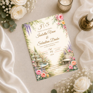 Invitación Fuente de jardín romántico Elegancia Boda