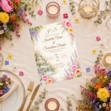 Fuente de jardín romántico florece boda