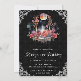 Invitación Fuente Floral Nocturna Acuarela Cumpleaños 21