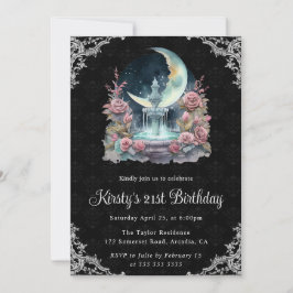 Invitación Fuente Floral Nocturna Acuarela Cumpleaños 21