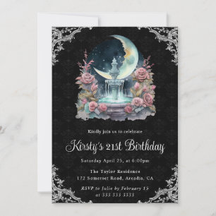 Invitación Fuente Floral Nocturna Acuarela Cumpleaños 21
