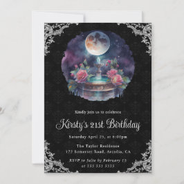 Invitación Fuente floral nocturna de acuarela Cumpleaños 21