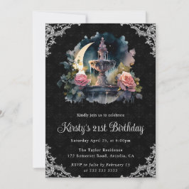 Invitación Fuente floral nocturna de acuarela Cumpleaños 21