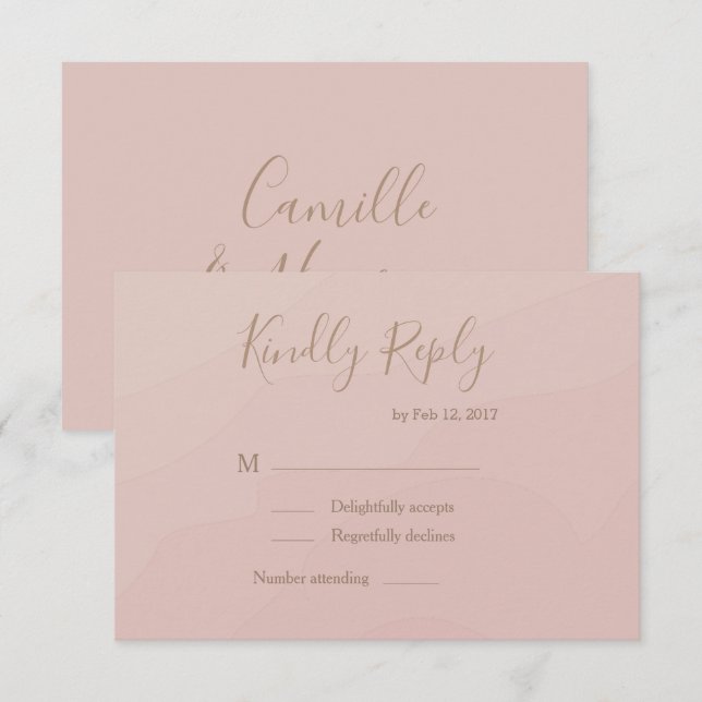 Invitación Fuente manuscrita elegante blush acuarela RSVP (Anverso / Reverso)