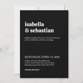 Invitación Fuente Negra Retro Moderna Simple para Boda