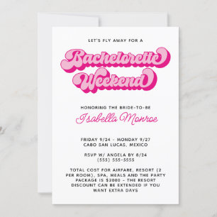 Invitación Fuente Retro Rosa Caliente Fin de Semana de Desped