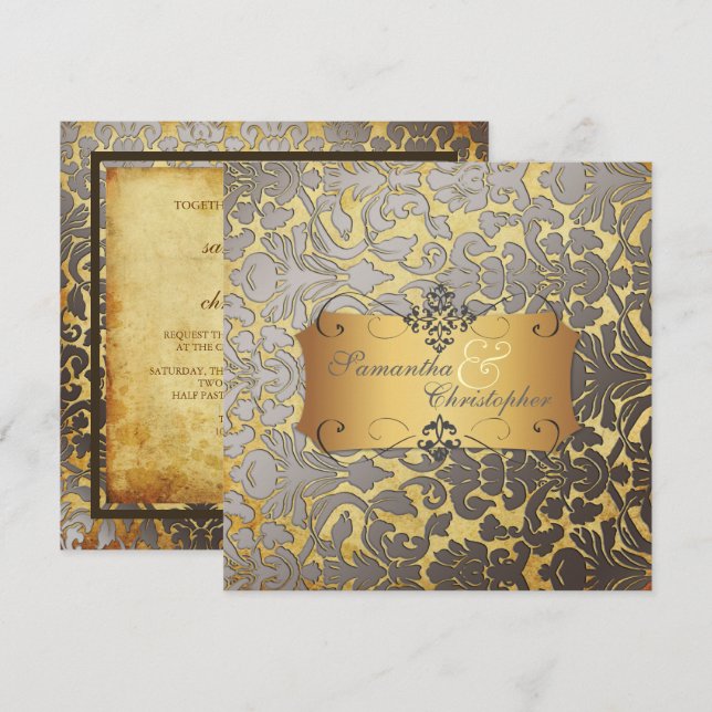 Invitación Fuentes PixDezines Vintage Damask/DIY... (Anverso / Reverso)