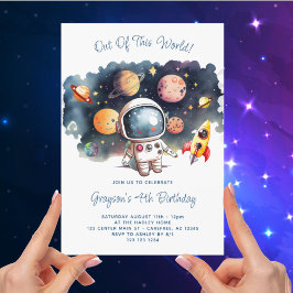 Invitación Fuera de este mundo Cumpleaños 4 en el espacio ext