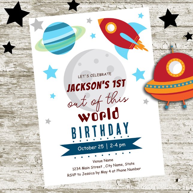 Invitación Fuera de este mundo, primer cumpleaños (Subido por el creador)