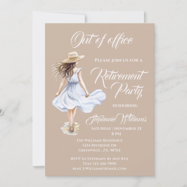 Invitación Fuera de la oficina Fiesta de Jubilación de Mujere (Anverso)