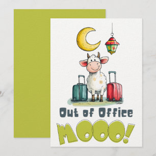 Invitación ¡Fuera de la oficina MOOO!   Vaca divertida de Eid