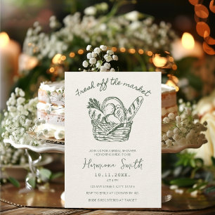Invitación Fuera del mercado, ducha verde de novias dibujada