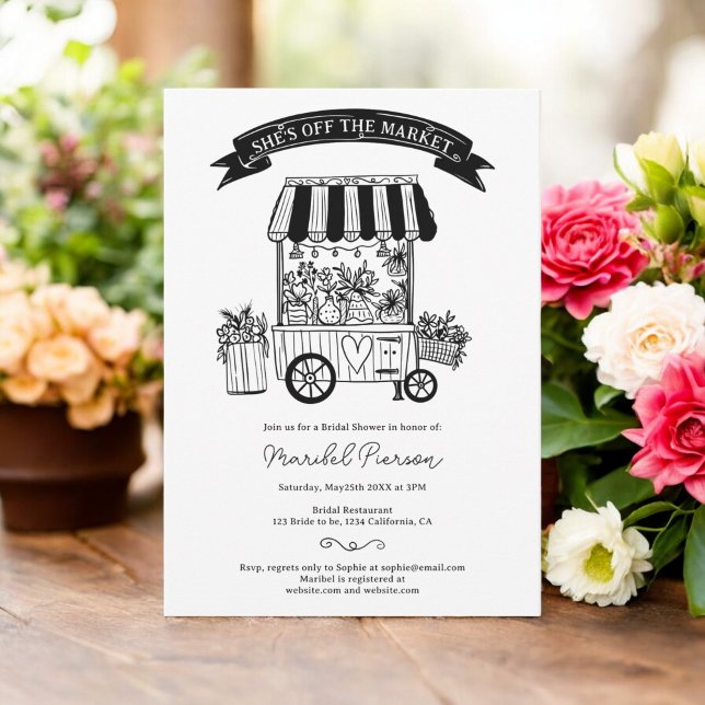 Invitación Fuera del mercado garabatos negros ducha de novia (Off the market black scribbles bridal shower invitation)