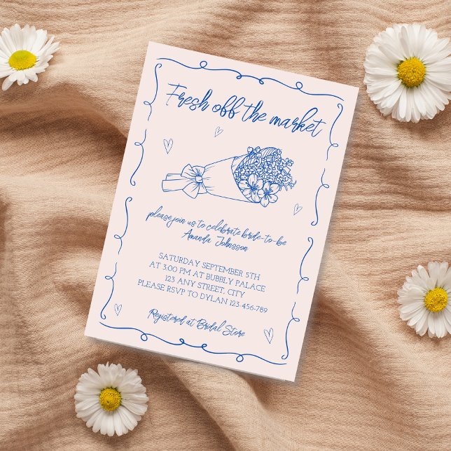 Invitación Fuera del mercado las flores de la mano desprenden (Off The Market Flowers Hand Drawn Bridal Shower Invitation)