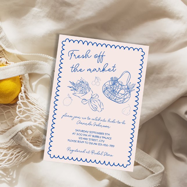 Invitación Fuera del mercado, mano que derramó ducha de novia (Off The Market Hand Drawn Bridal Shower Invitation)