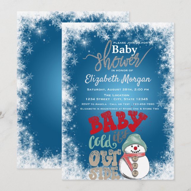 Invitación Fuera hace frío, Snowman hace Baby Shower (Anverso / Reverso)
