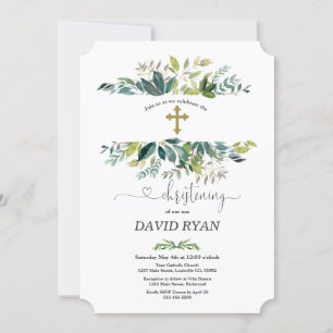 Invitación Fuerte acuarela Foliage Frame Gold Christening