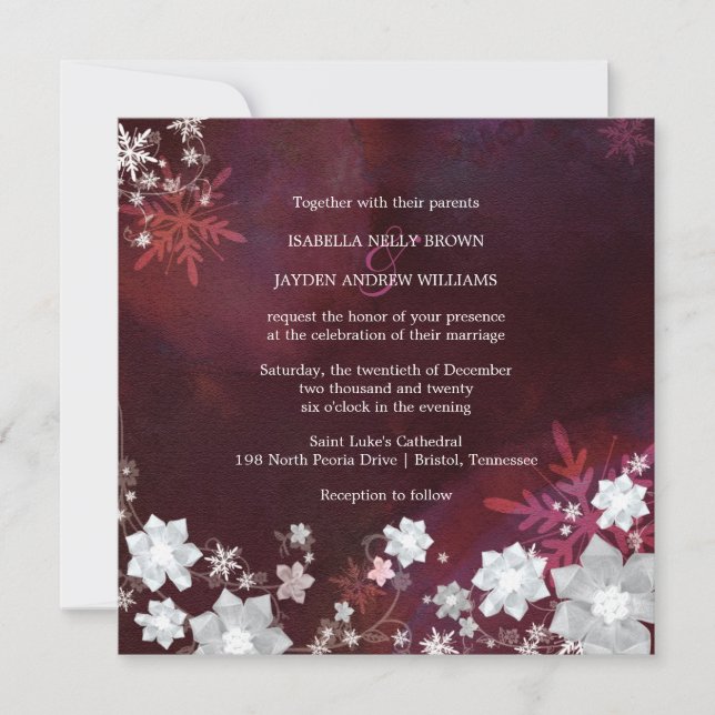 Invitación Fuerte de los golpes de invierno y Boda blanco (Anverso)