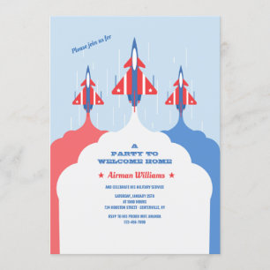 Invitación Fuerza Aérea Rojo Blanco y Azul Bienvenido a Casa