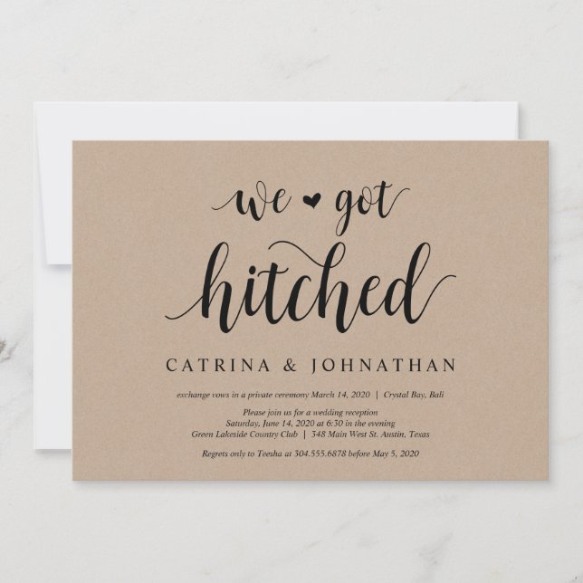 Invitación Fuerza rústica de granja, letra negra, Elopamiento (Anverso)