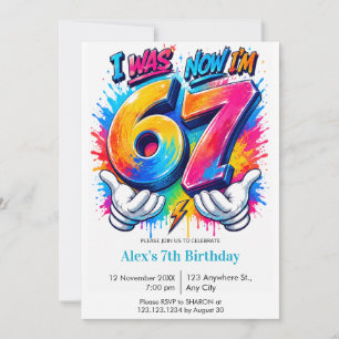 Invitación Fui 6 Ahora Soy 7 Cumpleaños Colorido Graffiti
